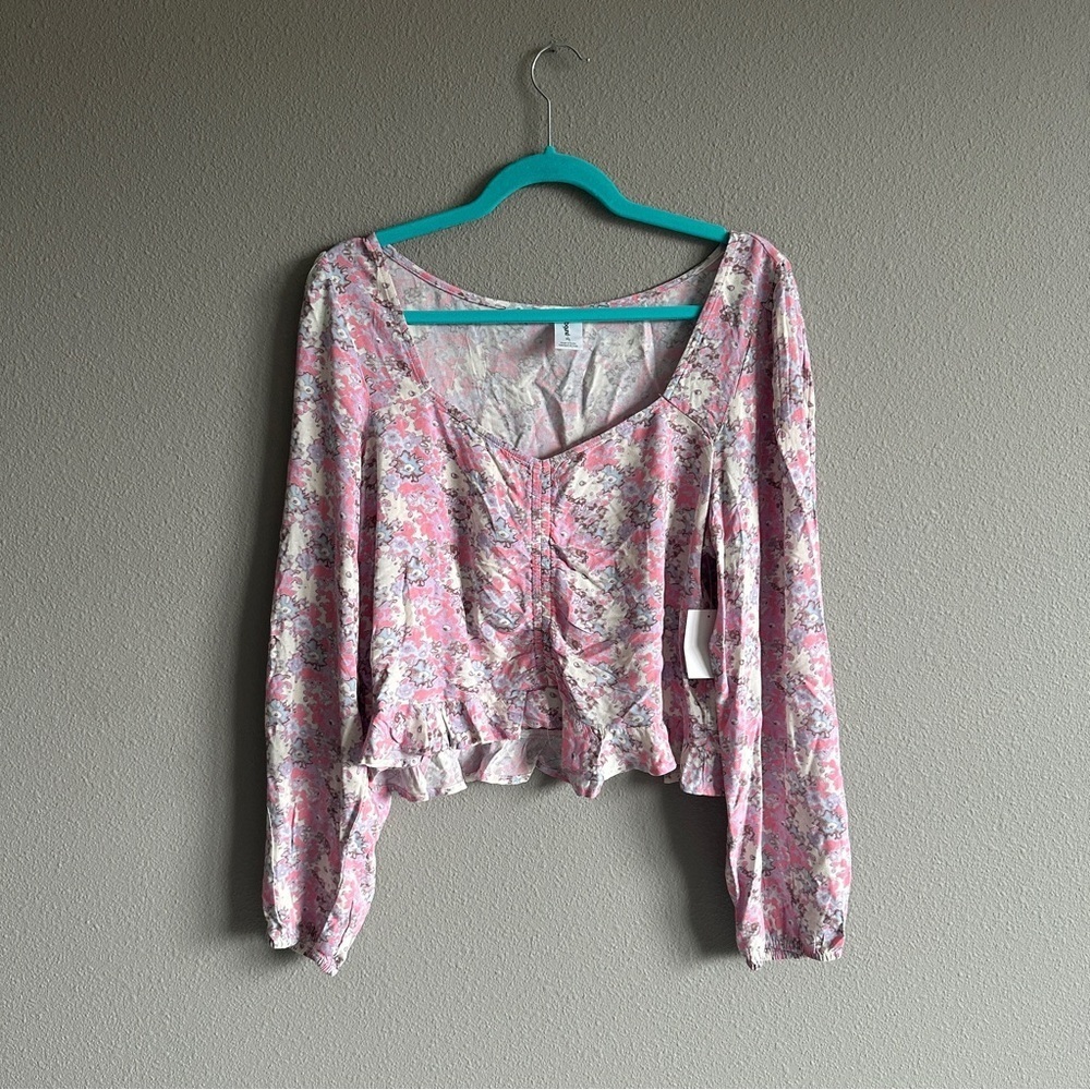 NWT Nordstrom Abound Pink Floral Long Sleeve Top XL